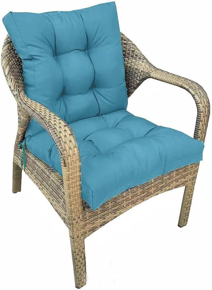 Indoor Outdoor Wicker Chair Cushion with Ties Teal Blue Waterproof Tufted Patio Chair Cushions 41.7 * 20.8 * 3.5"