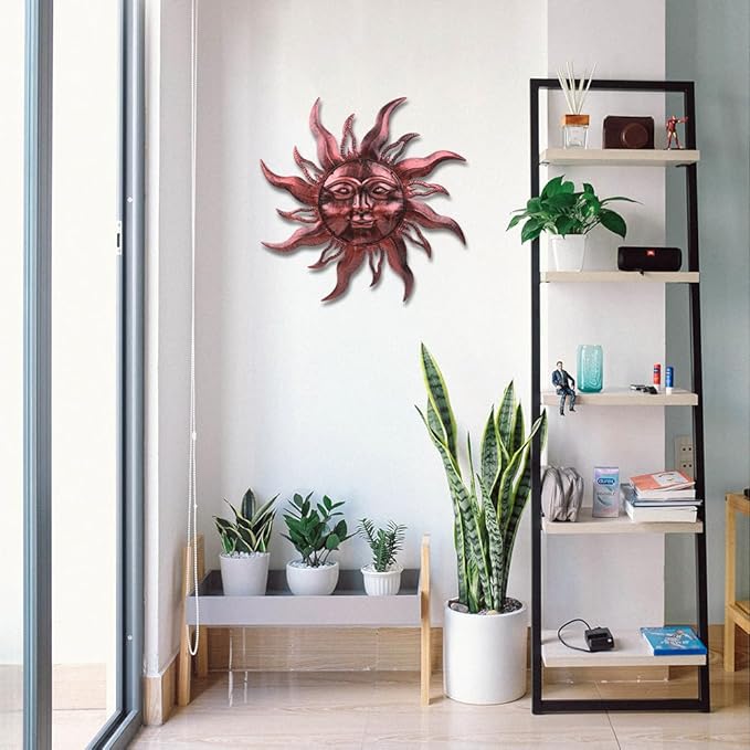 28'' Outdoor Wall Decor Rust Proof, Sun Face Metal Wall Art Decor Hanging for Indoor Outdoor, Patio, Fence, Garden(Brown)