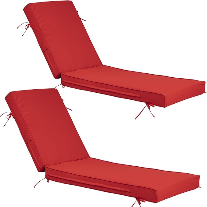 Chaise Lounge Cushions Outdoor Set of 2, Waterproof & Fade Resistant Patio Lounger Cushions, Replacement Sun Lounger Pads with Removable Cover for Pool, Deck, Lawn Furniture