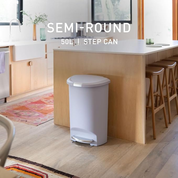 simplehuman 50 Liter / 13 Gallon Hybrid Semi-Round Kitchen Step Trash Can with Secure Slide Lock, Lilac Plastic