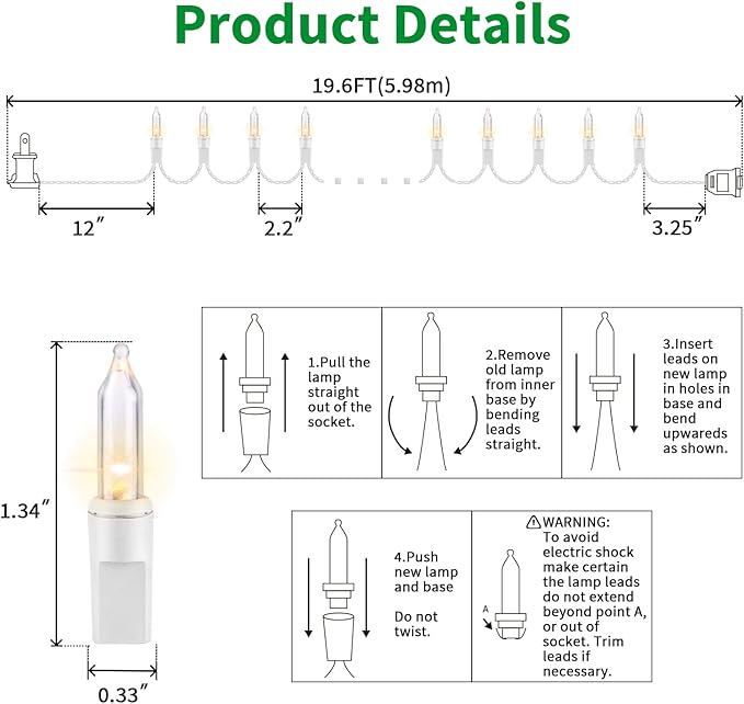 LAMPHOME Christmas Lights 100 Count Mini Clear Valentines Lights 19.6ft White Wire Christmas Tree String Lights for Outdoor Indoor Christmas Decorations Wedding Valentines Day Decor,UL Certified
