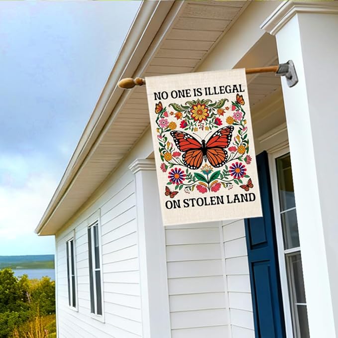 RZHV No One Is Illegal on Stolen Land Double-Sided Garden Flag for Outdoor House Yard Sign Garden Decor Parade, Diversity Inclusive Outdoor Banner, Anti Racism Native American Yard Sign