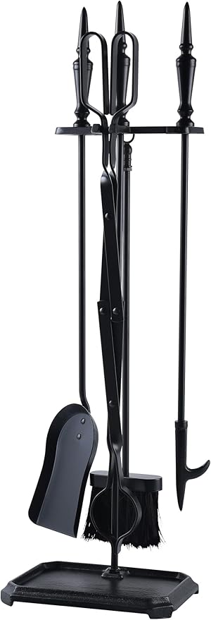 Lichamp Gothic Fireplace Tools Set, 5-Pieces Indoor Outdoor Sturdy Fire Place Poker Sets with Gothic Handle, FTS35BK