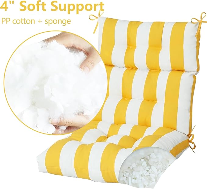 High Back Chair Cushions Set of 2, Adirondack Chair Cushion with Waterproof, Rocking Chair Cushion for Outdoor Patio, Garden Porch 45”x 22”x 4 (2, Yellow and White B)
