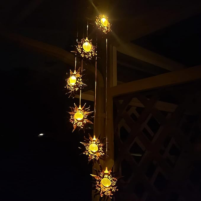Tryme Sun Solar Wind Chimes for Outside Hanging Garden Lights Solar Christmas Decorations Outdoor for Women, Mother, Grandmother