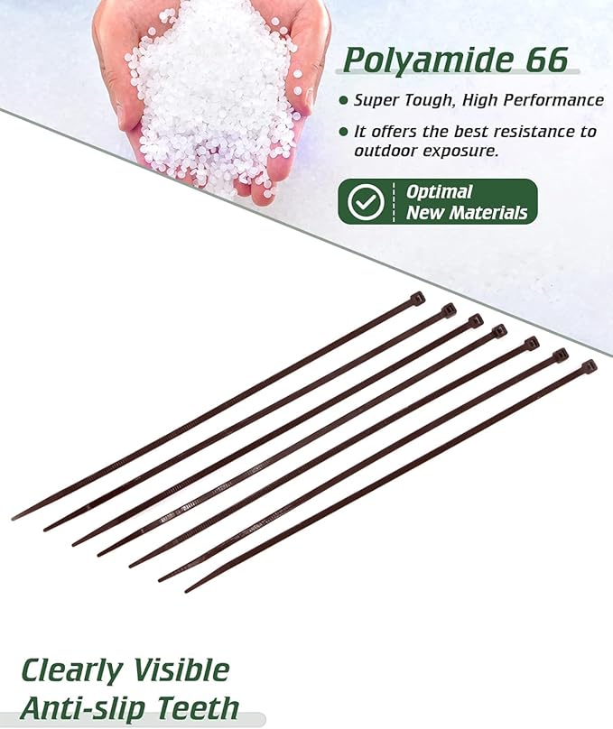 Wide 10 Inch Strong Wood Brown Zip Ties 150 Pack, Standard Durable Cable Ties Wood Color-Outdoor, Garden Ties, Office and Kitchen Use
