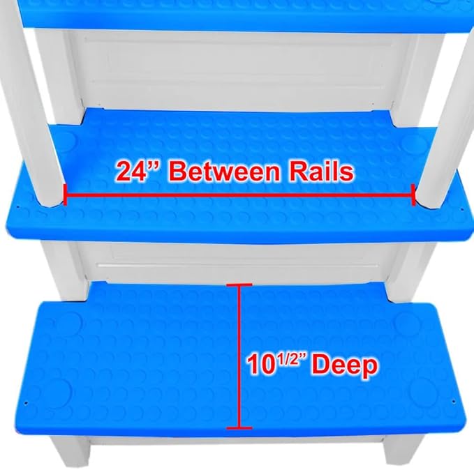 Aqua Select Anti-Slip in-Pool Steps with Outside Flip-Up Ladder | White/Blue Steps | for Above Ground Swimming Pools | Can Mount to Decks 48" to 54" H | Safety Stairs Capacity Up to 350 lbs