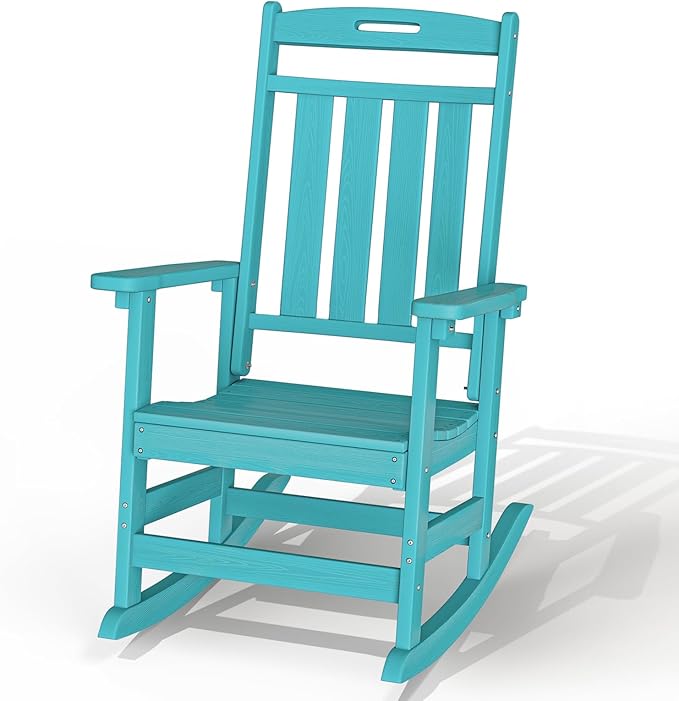 Plawdlik Oversized Outdoor Rocking Chair - All-Weather Resistant,HDPE Heavy Duty Patio Rockers with High Back - Perfect for Porch, Lawn, Garden, Modern Style,Aruba