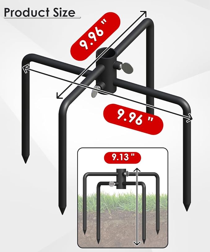Mocomax Pole Stabilizer Stand Base Applies to 0.74" to 1.06" Shepherds Hook, Outdoor Bird Feeder Pole Stabilizer Support with 4 Prongs, Metal Holder Base for Birdhouse, Flagpole, Umbrellas, Black