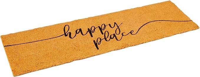 Juvale Natural Coco Coir Large Door Mat, Happy Place Long Outdoor Rug (17 x 60 in)