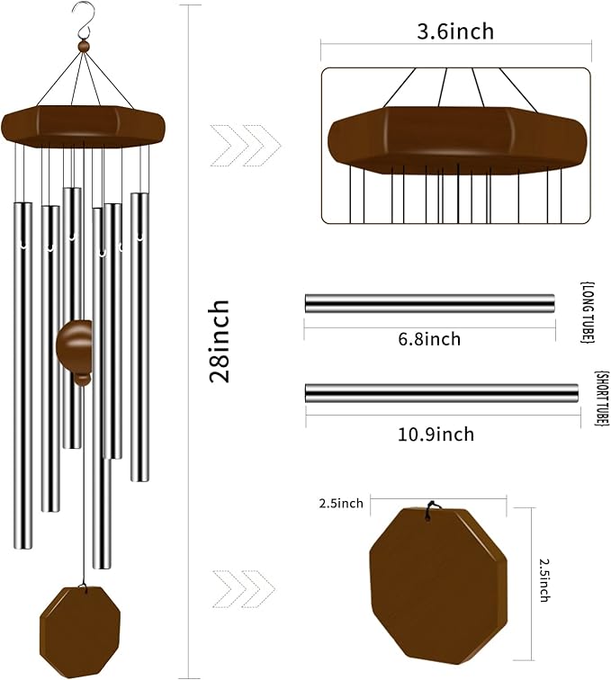 Wind Chimes for Outside, Wind Chimes Outdoor Deep Tone with 6 Tuned Tubes, Memorial Wind Chime for Garden, Patio and Home