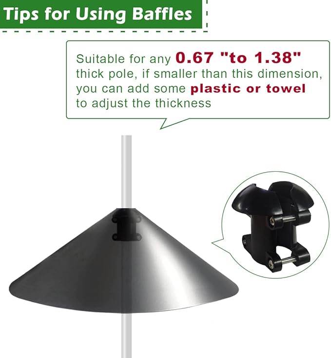 19 Inch PP Squirrel Proof Baffle for Protecting Outside Pole Bird Feeders and Bird Houses, Pole Mount Raccoon and Squirrel Guard Stopper for Shepherd Hooks - Black, 2 Pack