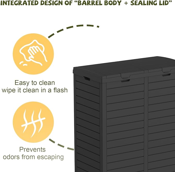 Outdoor Trash Can with lid, Waterproof, UV-Resistant Resin Garbage Can, Lockable Lid and Drip Tray, Animal-Proof, for Patio, Kitchen, Backyard and Deck (Black, 76 Gallon)