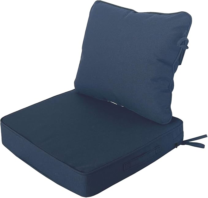 Goodgoods 19"x19" Outdoor Universal Cushion Set of 1 Water-Proof Stain-Resistant UV Resistant Weather Resistant High Resilience Foam Patio Cushions with Handles & Ties Navy Blue