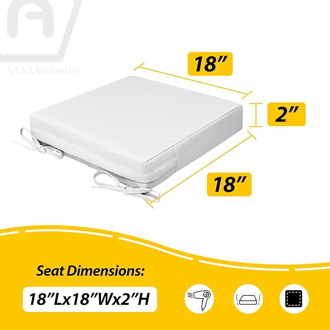 AAAAAcessories Outdoor Seat Cushions for Chairs, Waterproof, Fade-Resistant, 18" x 18" x 2", Patio Furniture Replacement Cushions, Set of 2, Creamy White