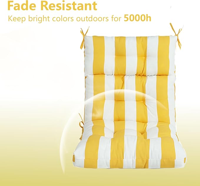 High Back Chair Cushions Set of 2, Adirondack Chair Cushion with Waterproof, Rocking Chair Cushion for Outdoor Patio, Garden Porch 45”x 22”x 4 (2, Yellow and White B)