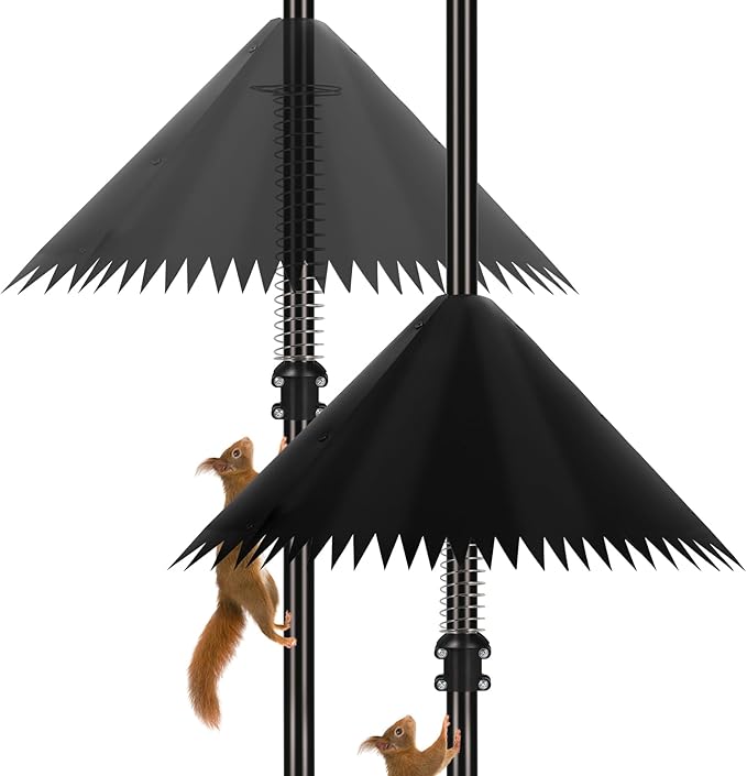 2 Pack Squirrel Baffle for Bird Feeder Pole, Outdoor Squirrel Guard with Stainless Steel Spring for Shepherd's Hook, Squirrel Stopper for Bird Houses, 19 inch Black