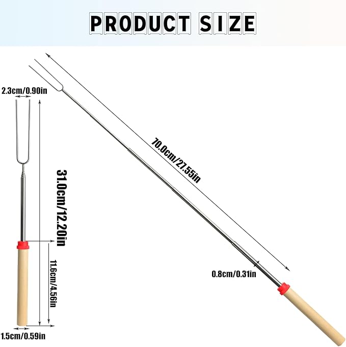 5 PCS Stainless Steel Marshmallow Roasting Sticksfor, 32Inch Long Kitchen Smores Sticks For Fire Pit, Marshmellow Roasting Tongs BBQ Tools, Smores Skewers for Campfire, Camping, Hotdogs, Bonfire Grill