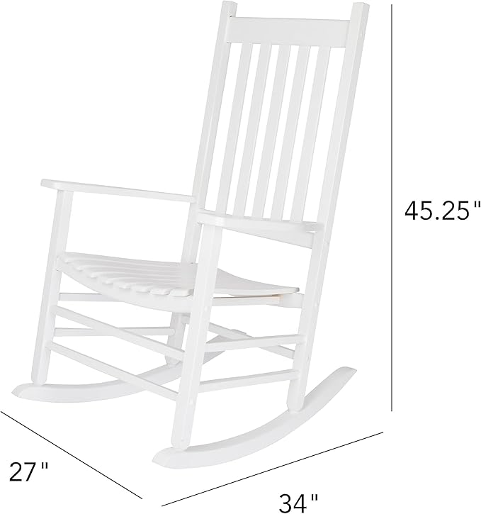 Shine Company Vermont Porch Rocker, High Back Wood Rocking Chair, White