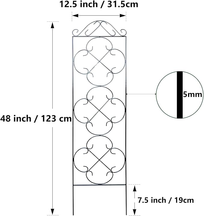Garden Trellis 4 Pack 56'' H x 14.5'' W Metal Plant Climbing Trellis Suitable for Potted Plants Indoor and Outdoor Climbing Plants Flower Ivy Clematis Black