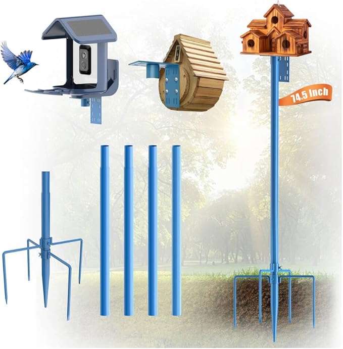 Bird Feeder Pole Stand – 74.5 Inch Height Feeding Station with 1-Inch Dia Heavy Duty for Hanging Feeders, Bird House Pole Mount Kit for Outdoor, Slip-Fit Connection, Blue