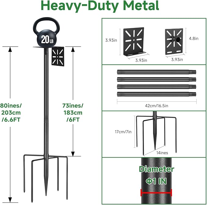 Smart Bird Feeder Pole-Heavy Duty Adjustable 3-6.6ft Universal Birdhouse Stand Mount for Backyard&Outdoor Bird Houses/Cameras (80" Pole)