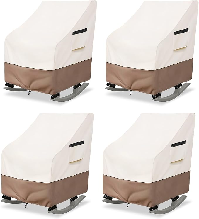 Outdoor Rocking Chair Cover 4 Pack,Heavy Duty Waterproof Patio Rocking Chairs Cover for 27" W x 34" D x 45" H Presidential Rocking Chair,Beige
