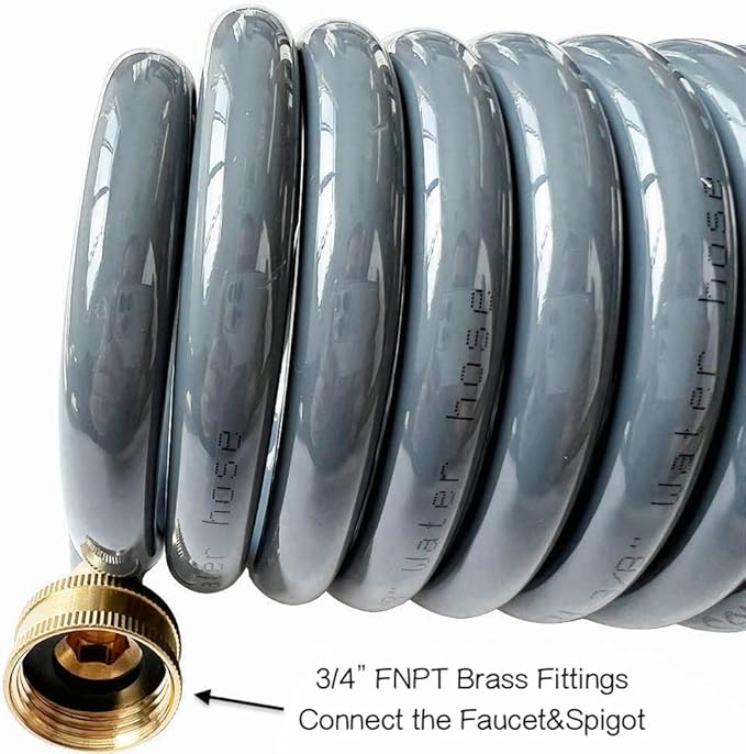 SANFU PU Recoil Garden Water Hose 3/8"ID(9.5 x 12.7mm) x 50ft Premium with 3/4"Inch Brass Fittings Retractable, Outdoor Patio Hose Marine&Boat, Gray(50')