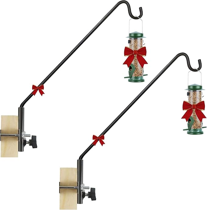 2 Packs Extended Fence Deck Heavy Duty Bird Feeder Hook, 360 Degree Rotary and Length Adjustable Plant Bracket for Bird Feeders Planters Suet Baskets Lanterns Wind Chimes and More