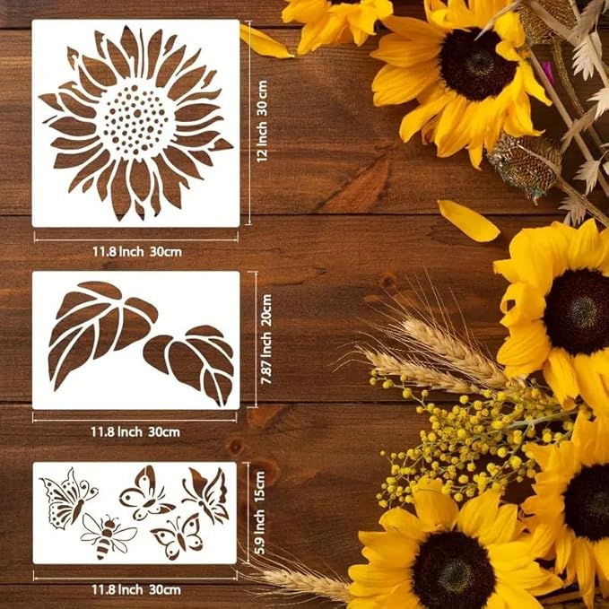 Garden Fence Large Flower Stencils - Reusable Floral Stencil DIY Decoration for Painting on Wood Walls Pattern, Jumbo Sunflower Yard Spray Paint Big Crafts Floor Stencils (D-5 Sunflower Butterflies)