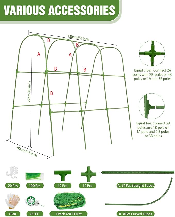 Joyhalo Cucumber Trellis for Raised Bed, U-Shape Garden Trellis for Climbing Plants Outdoor, 51 * 35 * 48in Metal Arch Vegetables Trellis, Plant Support for Vegetable Vine Pea Bean Tomato