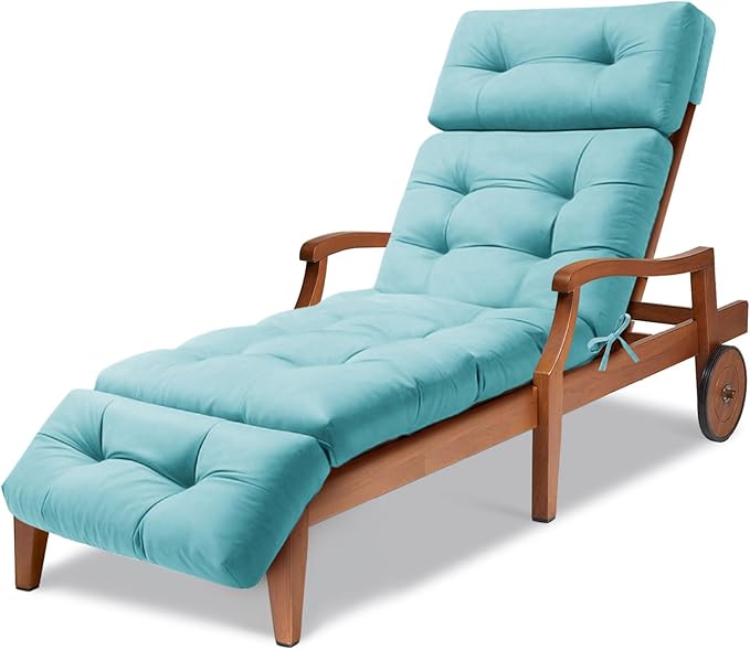 Waterproof Long Lounger Chair Cushion Outdoor Chaise Lounge Chair Cushionswith Ties, Patio Recliner Thickened Lounge Chair Cushions for Indoor 74.4 x 22 x 4.7 Inches, Cushion Only(Lake Blue)