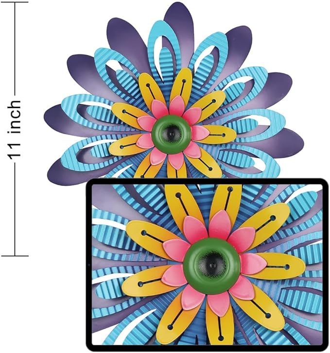 hogardeck Metal Flower Wall Decor 11" Multi-Colored Metal Floral Wall Art Decorations, Spring Yard Garden Decor Aesthetic for Indoor Outdoor, Boho Art for Bathroom Living Room Office Kitchen Patio