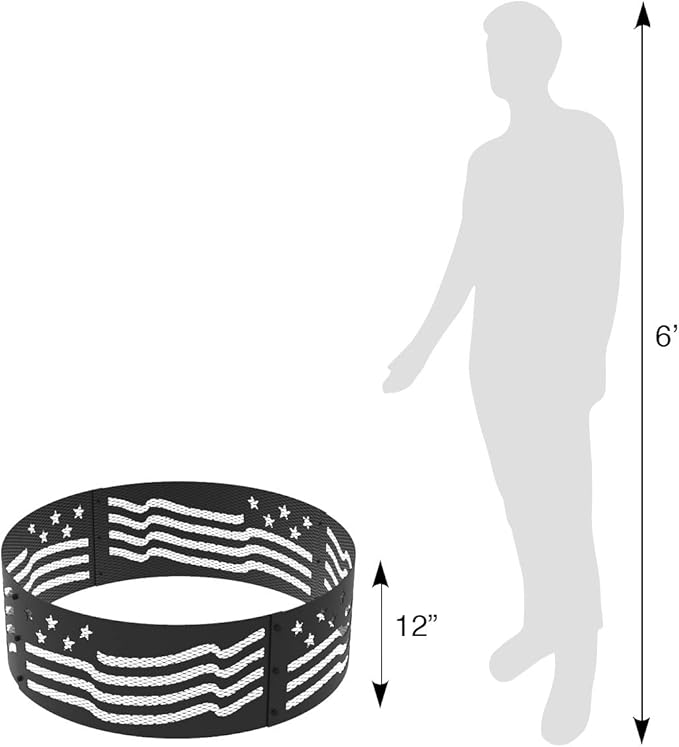 Blue Sky Outdoor Steel Decorative Fire Pit Ring, Stars and Stripes Flag, 36" x 12"