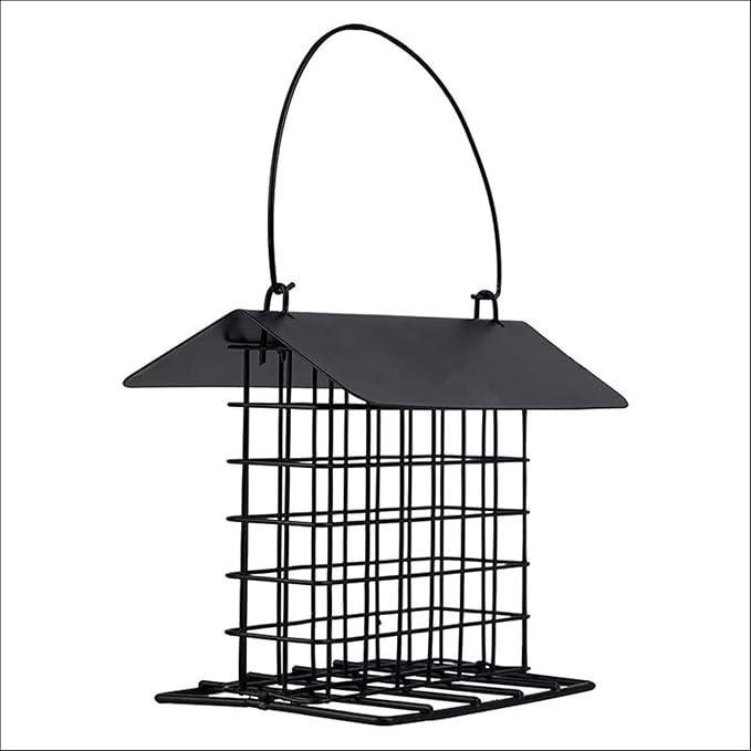 Wild Birds feeders Metal Roof-Suet Cakes Cage Bird Feeder Outdoors or Outside Garden Yard Patio Hanging Outdoors or Outside Garden Yard Patio Hanging Black