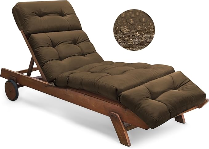 Waterproof Outdoor Chaise Lounge Chair Cushion 74.4 x 22 x 4.7 Inches Memory Foam Lounge Chair Cushions for Outdoor Furniture with Ties, Thickened Pool Chaise Lounge Chair Cushions, Brown