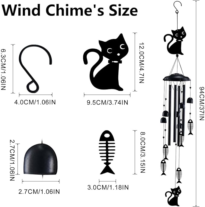 Cat Wind Chimes for Outside, Cat Lover Gifts for Women Men Mom Grandma Birthday Festival, 37" Windchimes Hanging Outdoors Garden Decor, Home Patio Garden Porch Yard Decorations