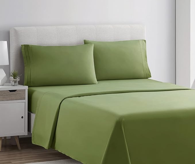 Clara Clark Bed Sheets, Premier 1800 Series 4 Piece Bed Sheet Set, Deep Pocket, Wrinkle, Fade, Stain Resistant, Luxury Soft Bedding Sheets & Pillowcases, King, Calla Green