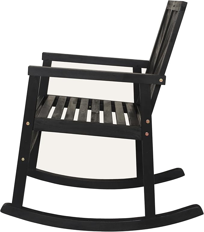 JONATHAN Y RCK100C Ned Modern Chevron-Back 300-Lbs Support Acacia Wood Patio Outdoor Rocking Chair for Garden, Lawn, Backyard, Pool, Deck, Beach, Firepit, Black