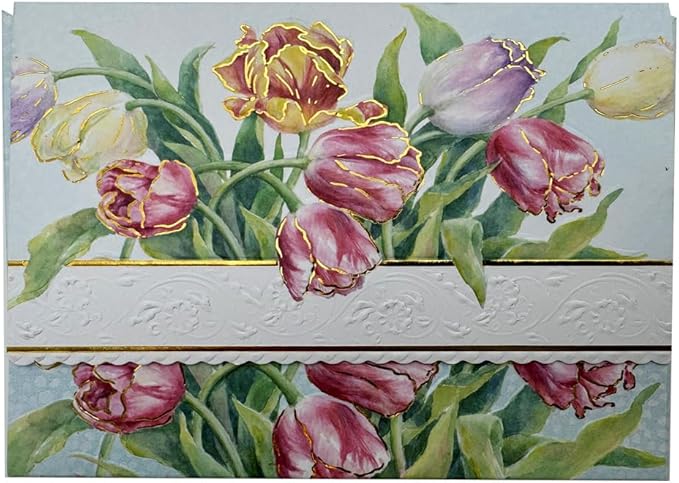Poster Foundry Set of 3 - Tulips Boxed Note Cards by Carol Wilson. 10 embossed 4x5 Die-Cut Notecards and Matching Envelopes in Decorative Gift Box with Magnetic Flap. NCP2506