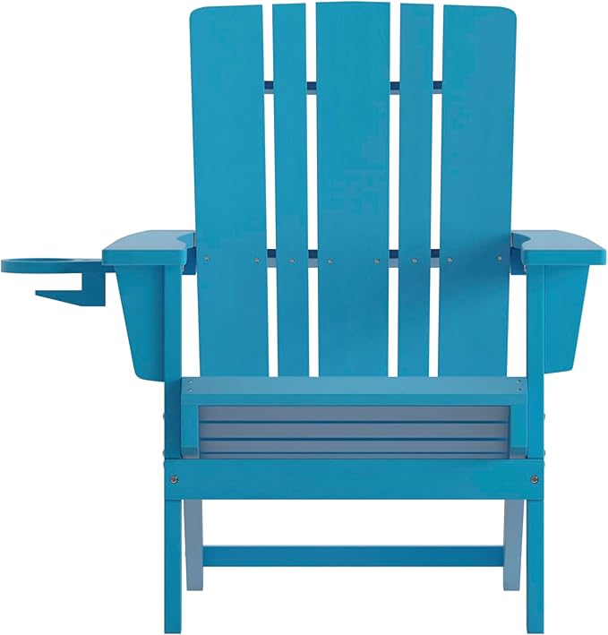 Flash Furniture Halifax Adirondack Chairs with Cup Holders, Weather Resistant Poly Resin Adirondack Chairs, Set of 2, Blue