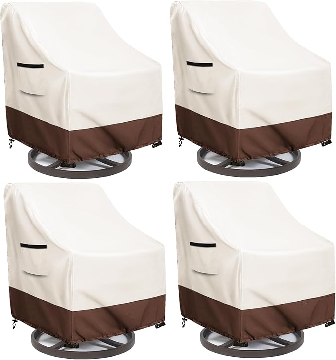 Waterproof 4 Pack Outdoor Swivel Chair Cover for Patio Chair Size Up to 33" W x 35" D x 36" H inch,Outdoor Lawn Patio Furniture Covers (Beige)