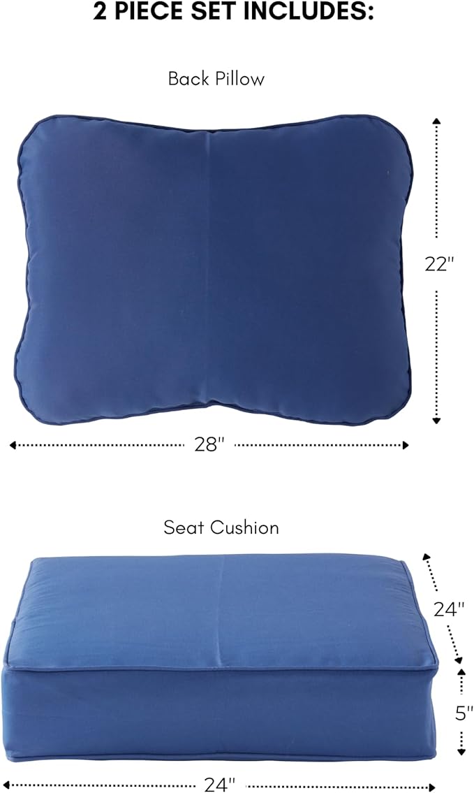 Outdoor Reversible 2-Piece Deep Seat Cushion Set, Blue