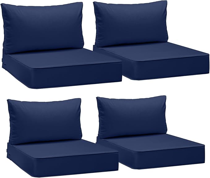 AAAAAcessories Outdoor Deep Seat Cushions, Waterproof, Fade-Resistant Patio Furniture Replacement Cushions, 23.5" x 25.5" x 5" + 23.5" x 13.5", Set of 4, Navy Blue