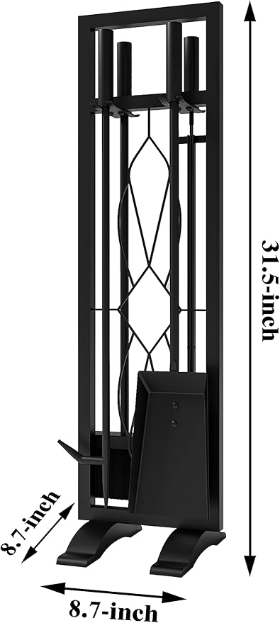 Fire Beauty Fireplace Tools Set 5 Pieces Fireside Accessories Fire Kit Stand Woodstove Tools Holder Wrought Iron Handle Indoor Fireset Stand