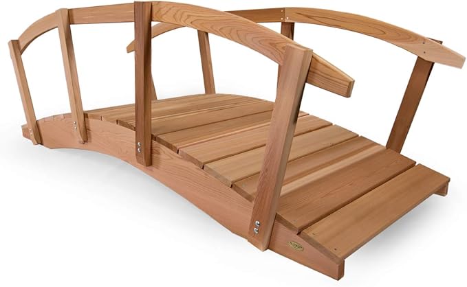 All Things Cedar FB96-R Garden Bridge with Side Rails | 8-Ft Cedar Wood Bridge for Gardens, Backyards & Streams | Easy to Assemble & Made from Untreated Western Red Cedar | 94x38x36