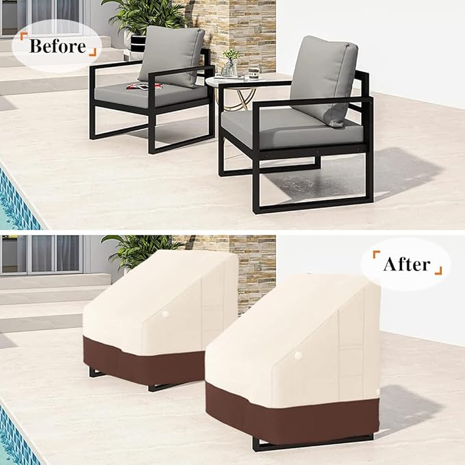 Tuyeho Patio Chair Cover 35 x 28 x 35 inch, 900D Heavy Duty Outdoor High Back Chair Cover, Waterproof & Weather Resistant for Your Lounge Deep Seat High-Back Chair (Beige & Brown)