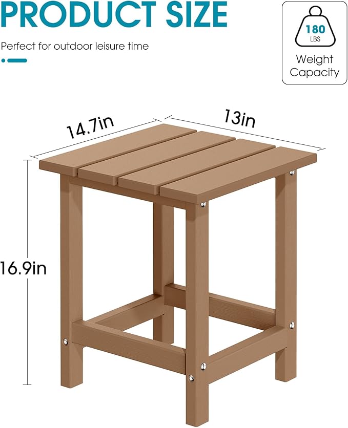 MUCHENGHY Adirondack Outdoor Side Table Set of 2, 14.7" Patio Side Table Weather Resistant, HDPE Outdoor End Tables for Patio, Teak
