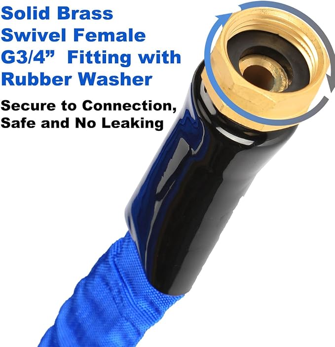 YOTOO Garden Hose 25FT, Lightweight, Durable, Flexible, Non-Expanding, Kink-Free Water Hose with Solid Brass Fittings for Outdoor, Watering flants and flowers, Car Wash，Blue