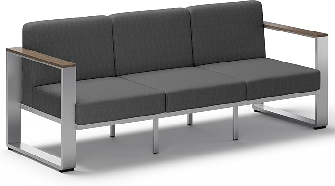 Outdoor Aluminum 3-Seat Sofa, Modern Patio Patio Furniture with Wide Seat and Thick Cushions, All-Weather Oversized Couch for Deck, Porch